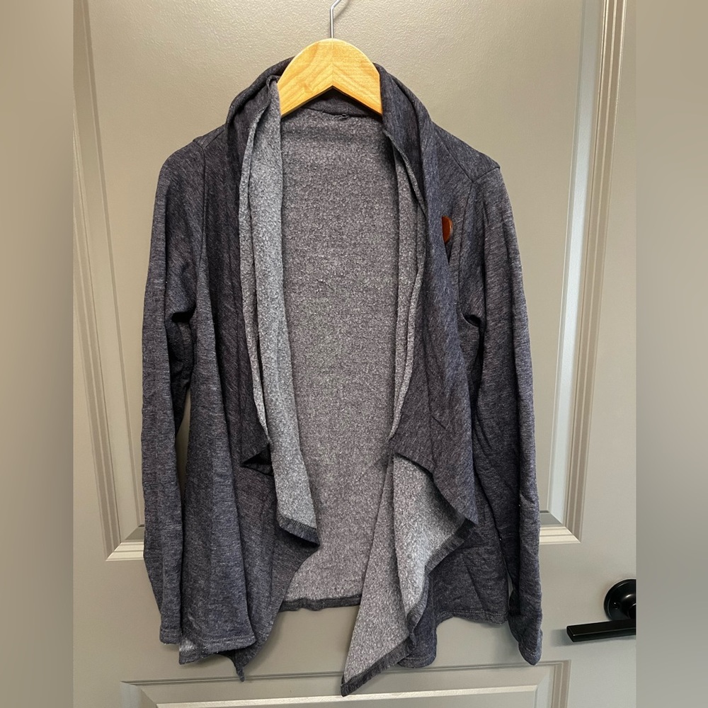 XXS Heather Blue Waterfall Fleece Cardigan